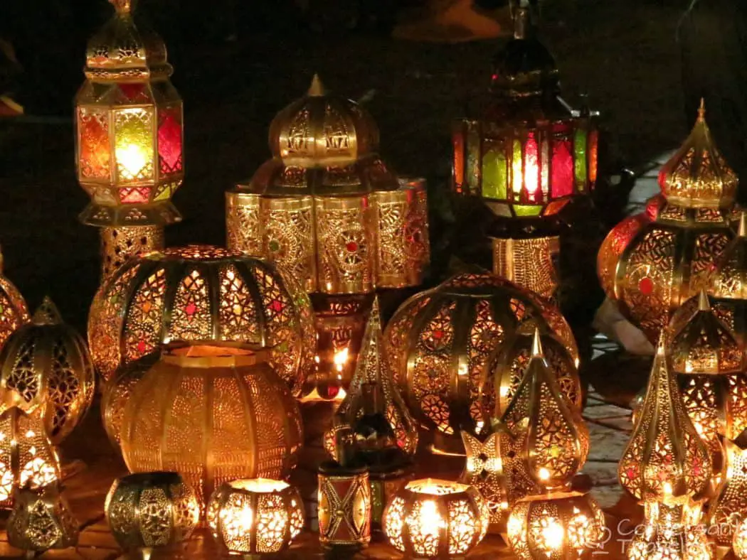 Night illumination at the souks in Marrakech