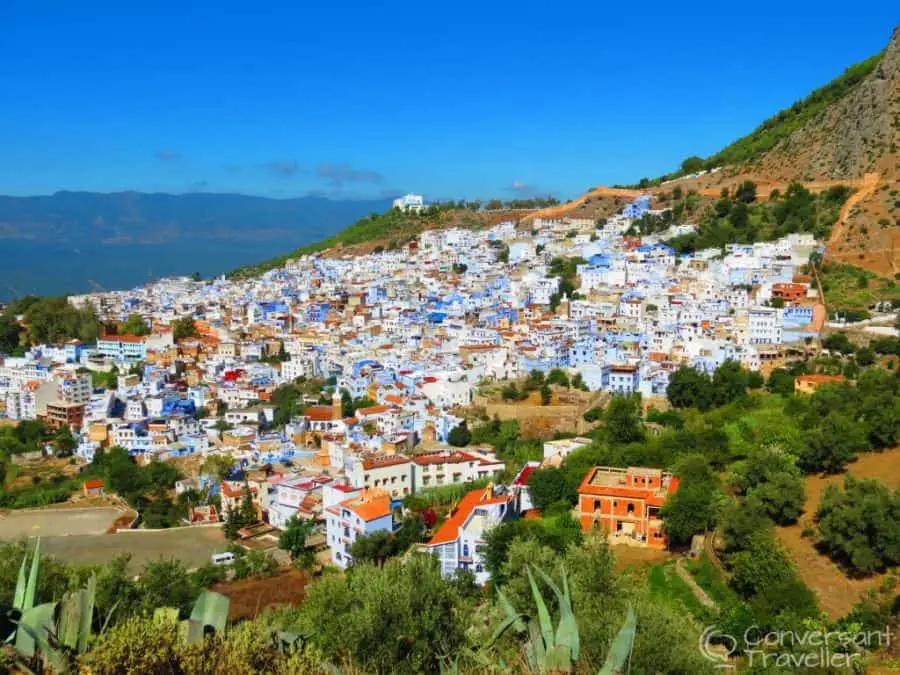 View of Chefchaouen town on a hillside