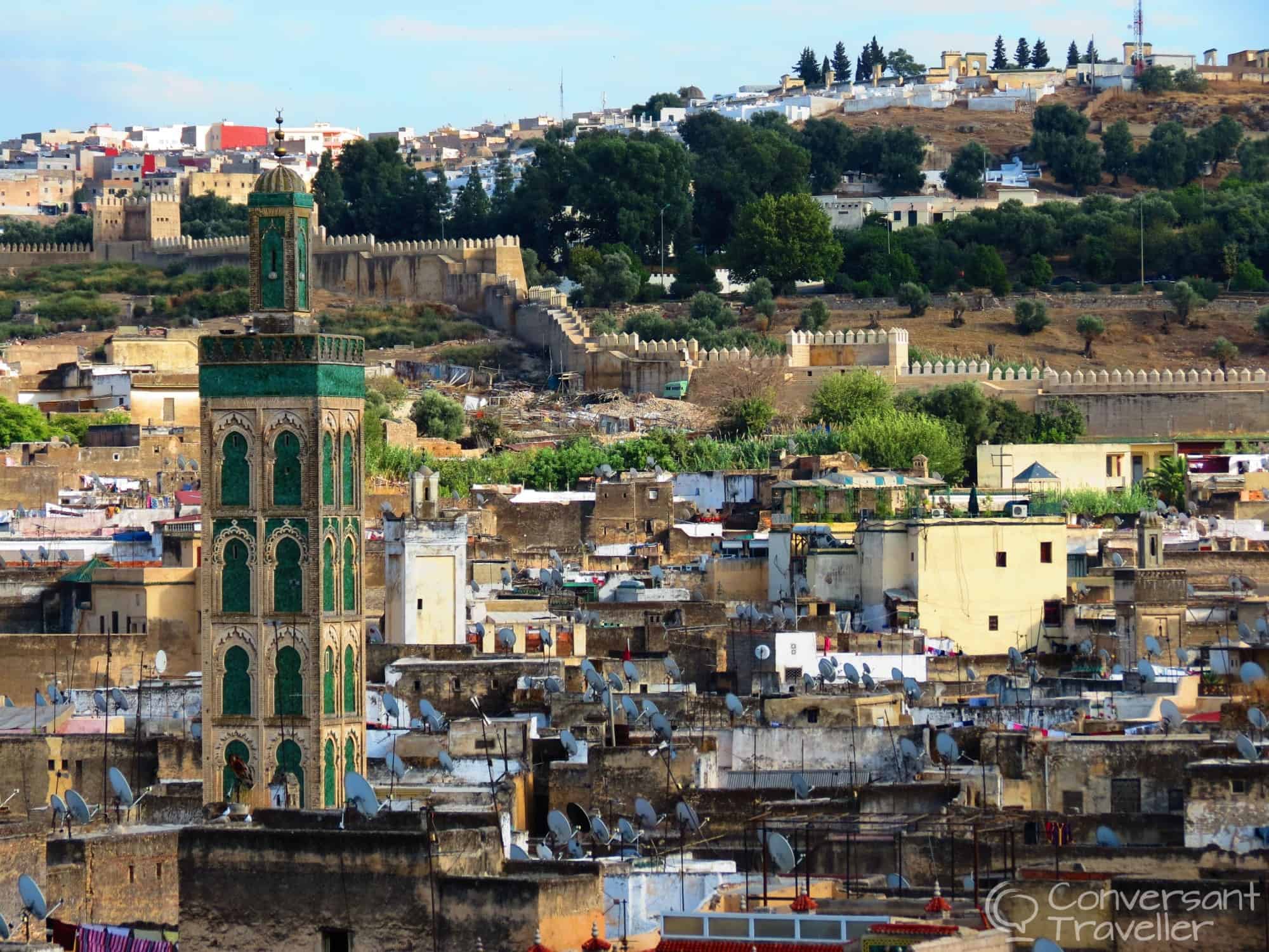 Superb roof terrace views at Riad Laayoun, Fes, Morocco