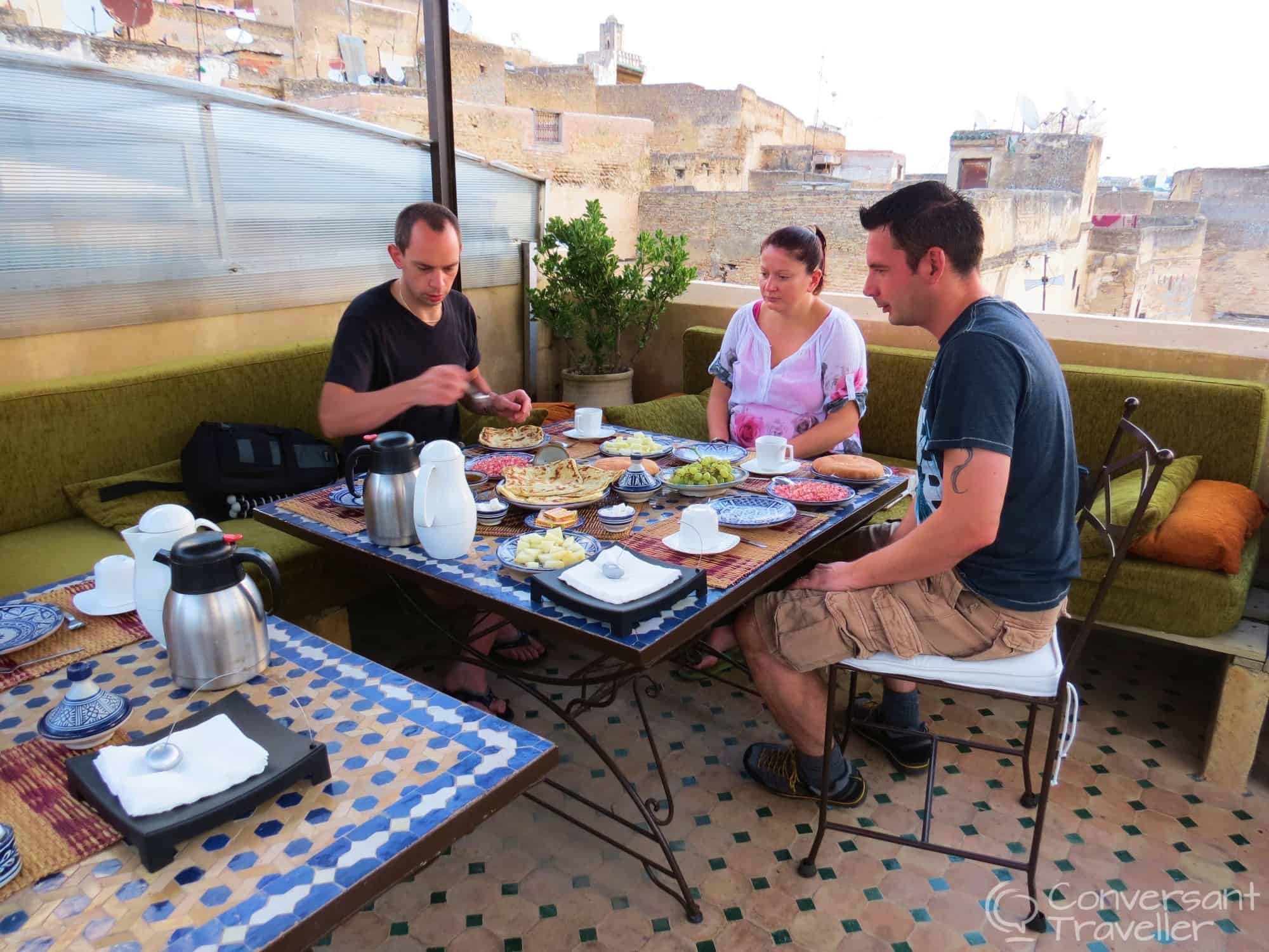 A breakfast spread fit for kings at Riad Laayoun, Fes, Morocco