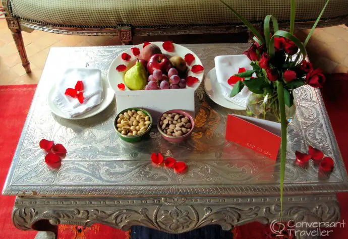 The welcoming local fruits and nuts in our room, together with a personal handwritten welcome note, a lovely touch
