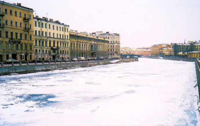 The frozen Neva River, St Petersburg, Russia
