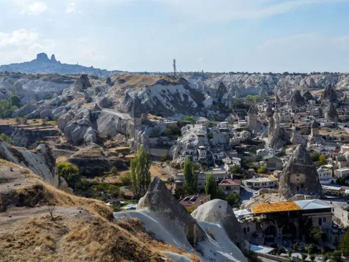 Goreme with Uchisar in the background in Cappadocia