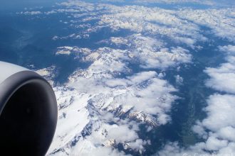 Flying over the Alps, view from the plane