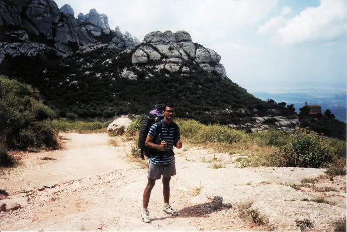 Shaun and his climbing gear during our walk at Montserrat