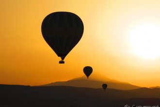 Hot air ballooning in Cappadocia at sunrise