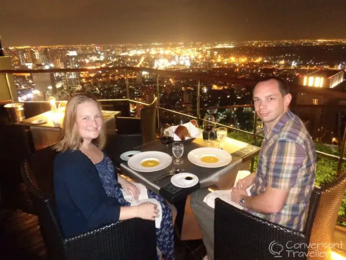 Treating ourselves to dinner at the world's most famous roof restaurant - Vertigo, Banyan Tree, Bangkok