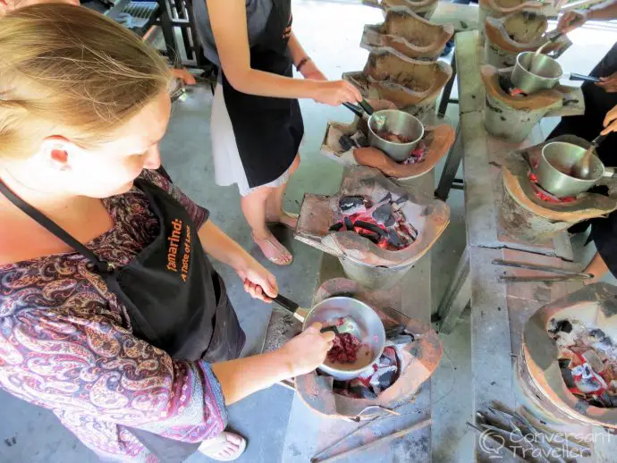 Cooking up a bit of buffalo, Tamarind Cooking School, Luang Prabang, Laos