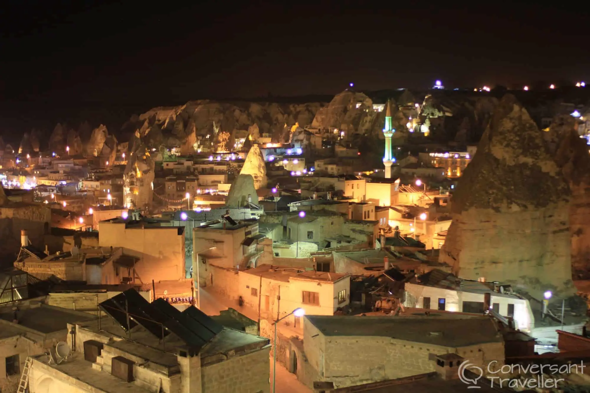 Night view from the terrace at Kelebek, Goreme
