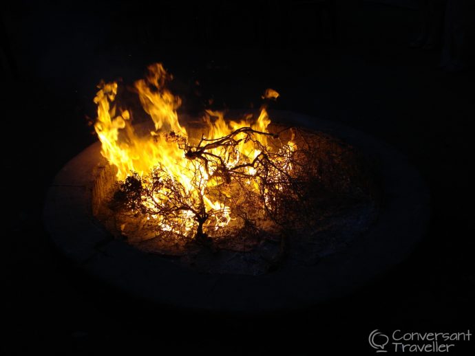 Fire to warm and keep away intruders at Schotia Game Reserve