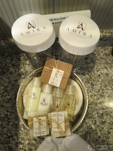 Complimentary bathroom goodies at Hotel Amira, Istanbul