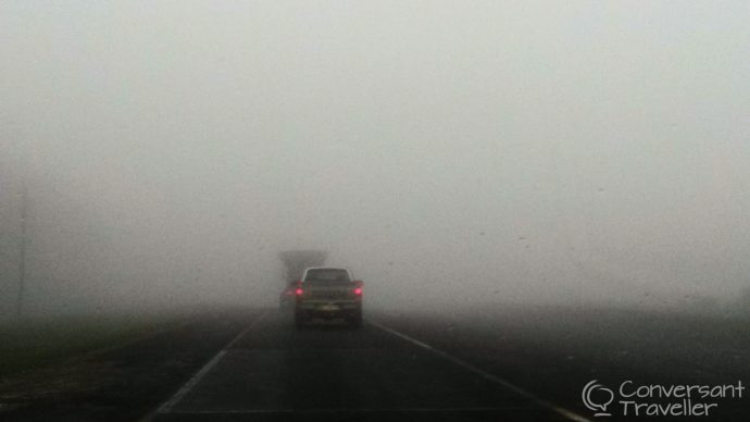 Where has everything gone? Almost zero visibility on the road to the aptly named 'Hazyview'