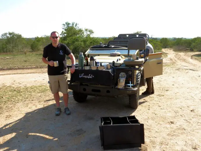 We're not above a bit of showing off! Enjoying a bush breakfast at Richard Branson's South African spot!