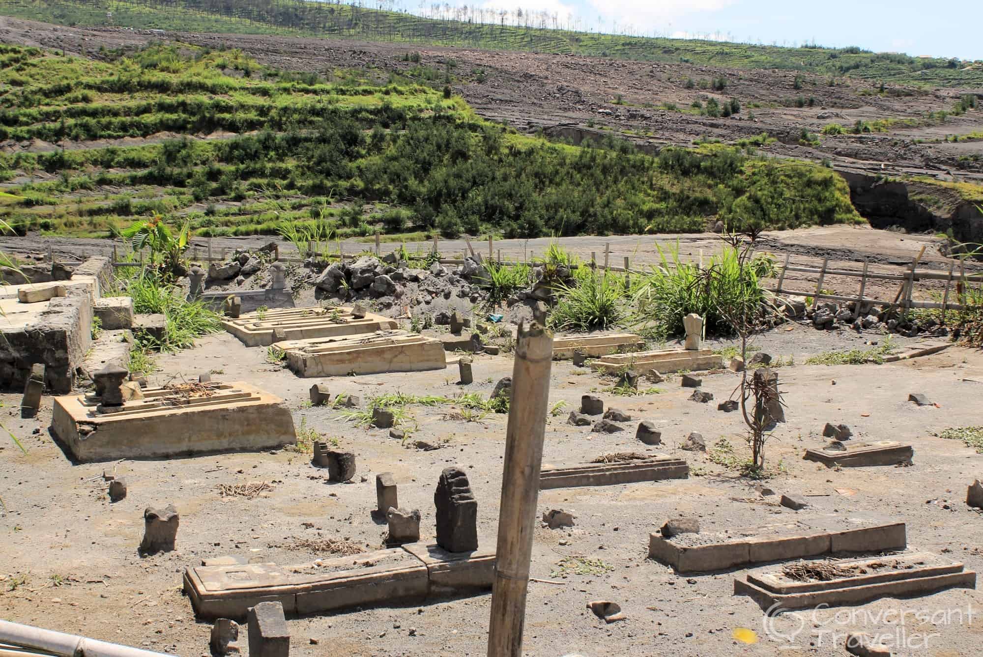 Village graveyard on the slopes of Mount Merapi, Java