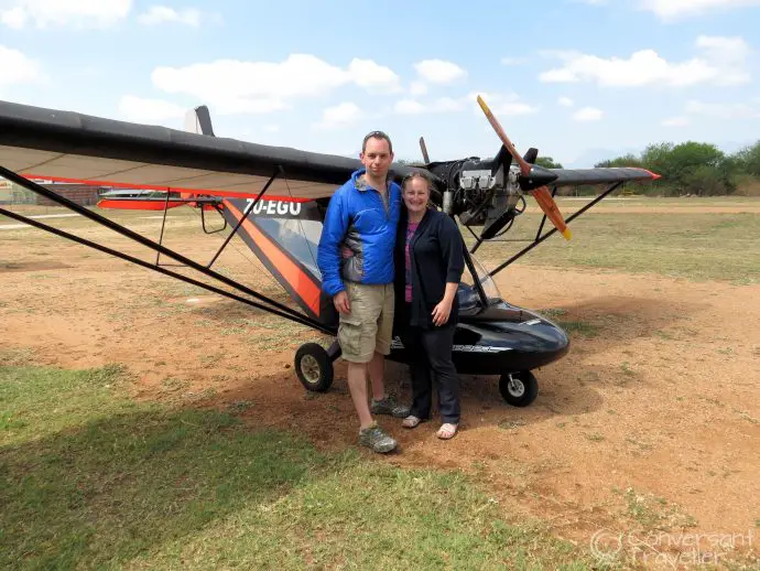 Back at the airstrip, feeling very pleased with ourselves after our flight!