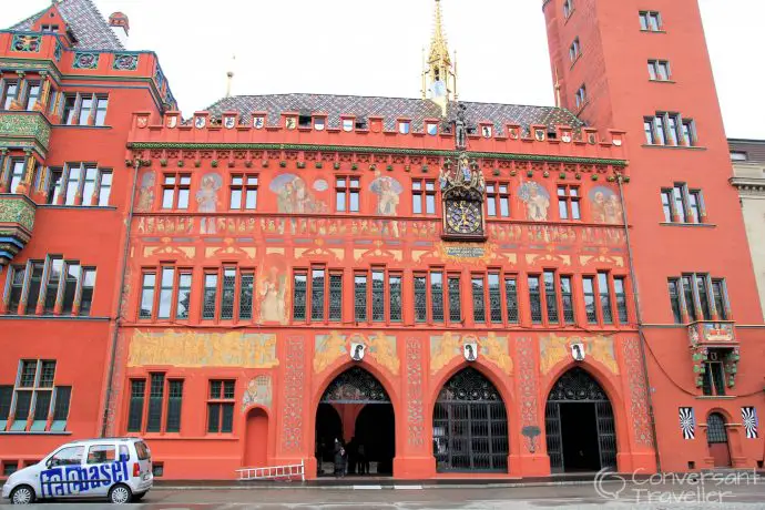 The bright exterior of the Rathaus, Marktplatz, Basel