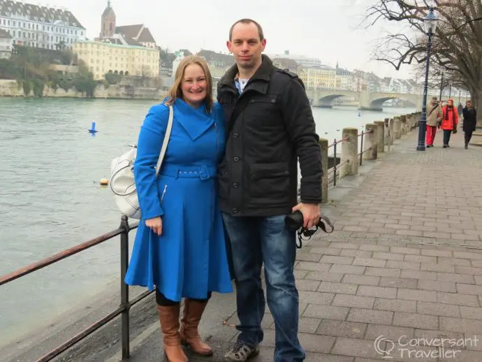 Pleased with ourselves after crossing the Rhine by traditional ferry boat, Basel