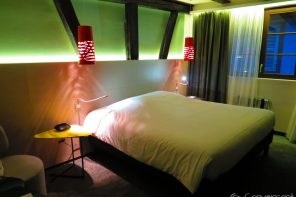 Our deluxe room (no. 107) at Hotel Le Colombier, full of beams!