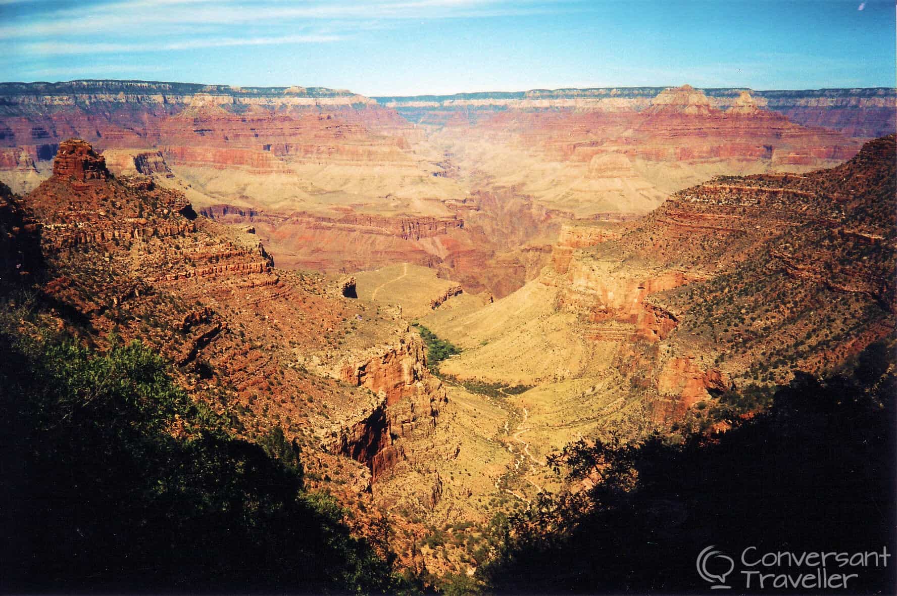 Hiking down the south rim of the Grand Canyon