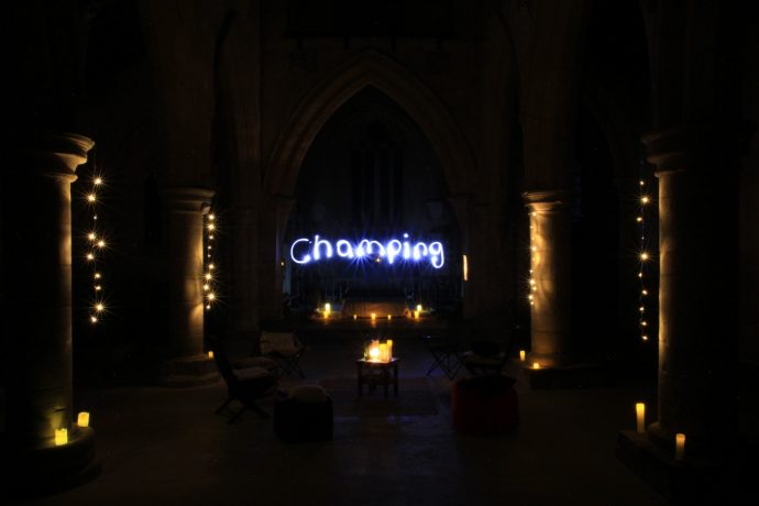 Champing at All Saints Church, Aldwincle, Northamptonshire