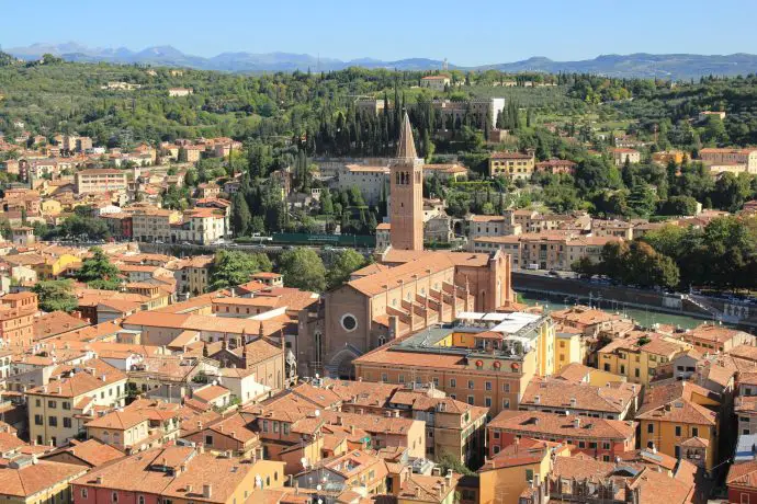 View of Verona from Lamberti Tower, Italy