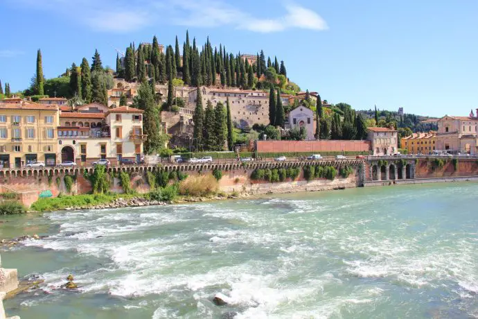 One day in Verona, 24 hours in Verona - Looking up at San Castel from Ponte Pietra