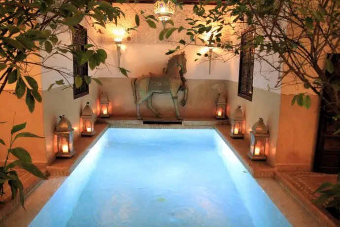 The dipping pool at luxury Marrakech Riad Assakina