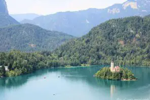 24 hours in Bled, view of the lake from Bled Castle, Slovenia