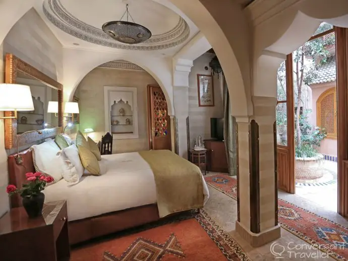 A suite bedroom at La Maison Arabe, Marrakech