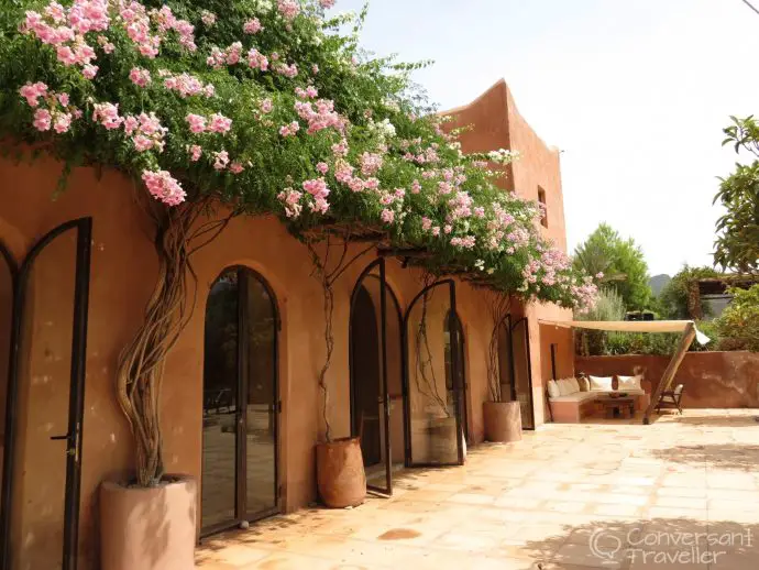 Flower draped patio at Kasbah Bab Ourika