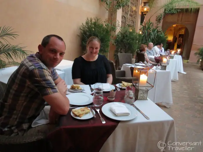 Dining at Les Trois Saveurs restaurant at La Maison Arabe, Marrakech