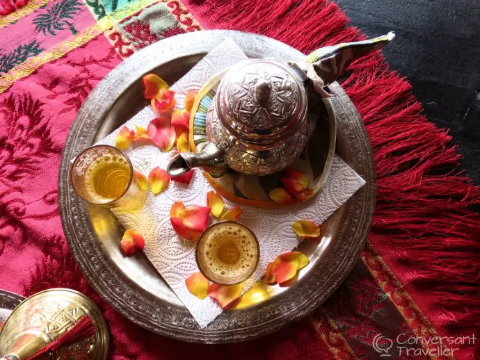 Saffron tea at Donkeys at Paradis du Safran, Route d'Ourika, Morocco