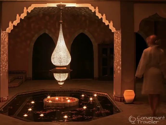 The pool restaurant at luxury hotel La Maison Arabe, Marrakech
