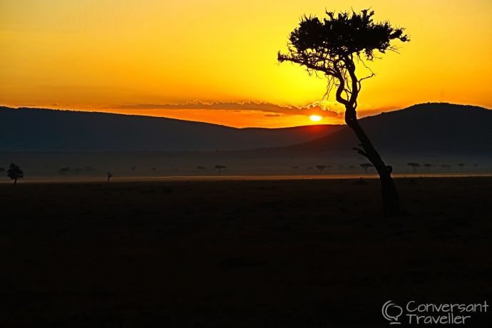 Saruni Mara luxury safari lodge - sunrise over the plains in Mara North Conservancy, Kenya 