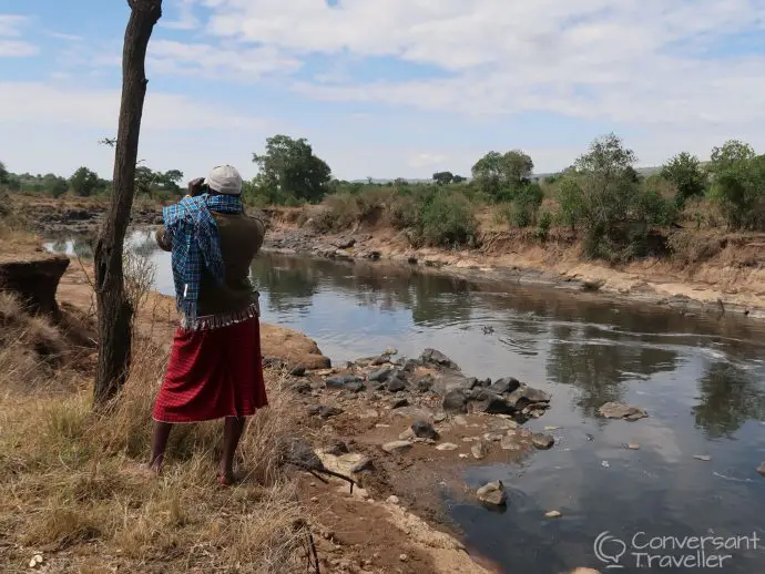 Masai guide Lemeria at the Mara River, Saruni Mara, Kenya