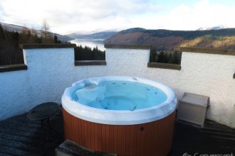 Roof top hot tub at the luxury retreat White Tower of Taymouth Castle, Scotland