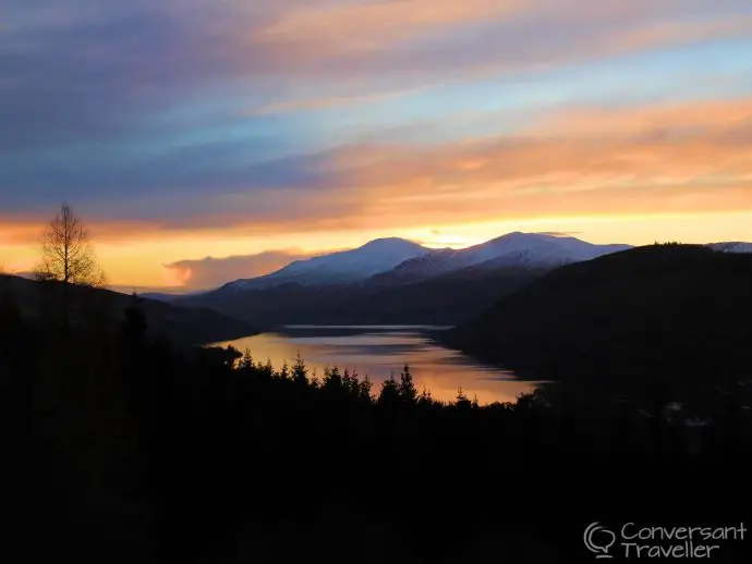 Sunset over Loch Tay, Scotland, from the White Tower of Taymouth Castle luxury Highland retreat