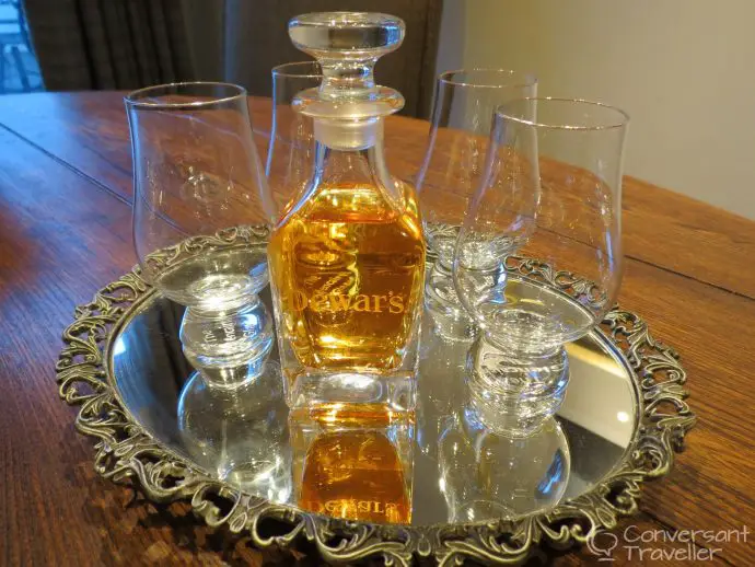 Dewars whisky at the White Tower of Taymouth Castle, luxury Scotland self catering retreat 