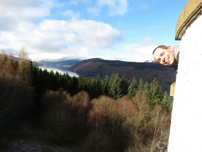 On the roof of the White Tower of Taymouth Castle, luxury Scotland self catering retreat