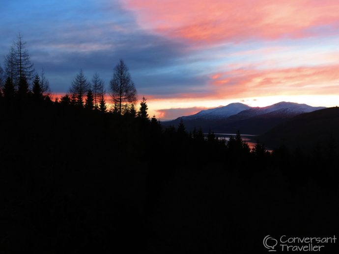 Sunset over the White Tower of Taymouth Castle, luxury Scotland self catering retreat