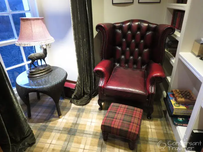 The library at the White Tower of Taymouth Castle, luxury Scotland self catering retreat