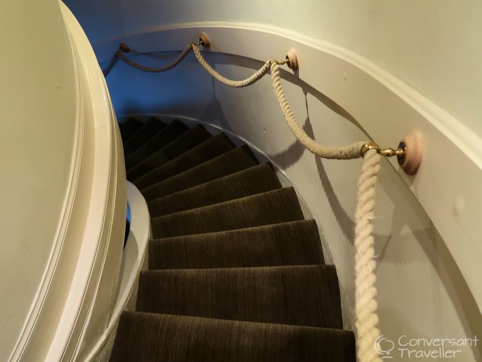 Spiral stairs in the White Tower of Taymouth Castle, luxury Scotland self catering retreat 