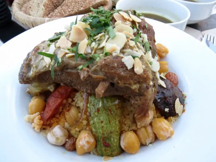 Dish of couscous with vegetables and chickpeas at Nomad Marrakech