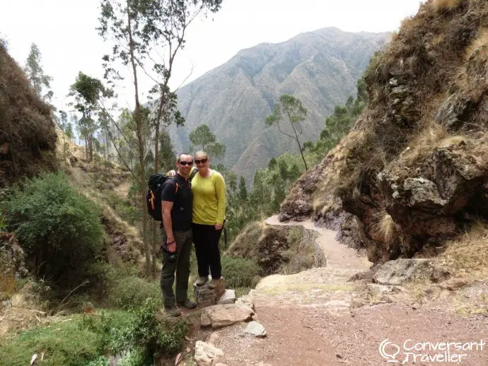 Hiking the Inca trail from Chinchero to Urquillos, Sacred Valley, Peru