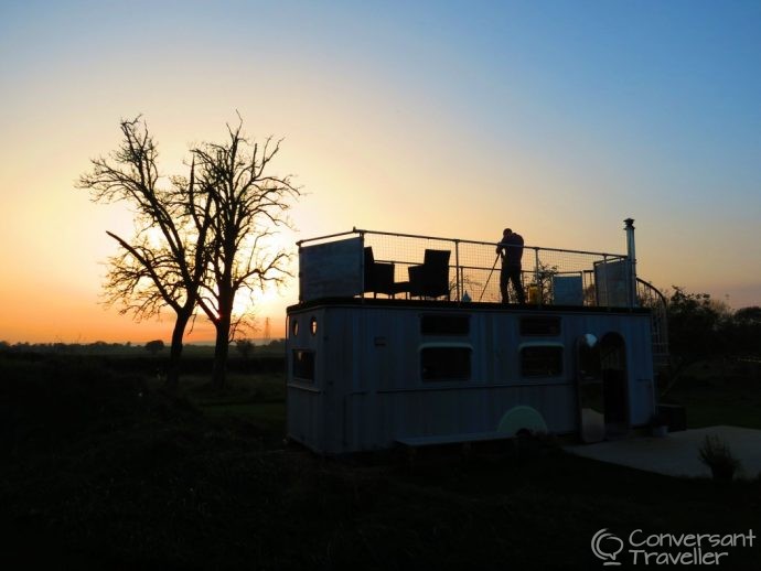 Sunset at Warwick Knight, the Glamping Orchard, Gloucestershire glamping, quirky accommodation