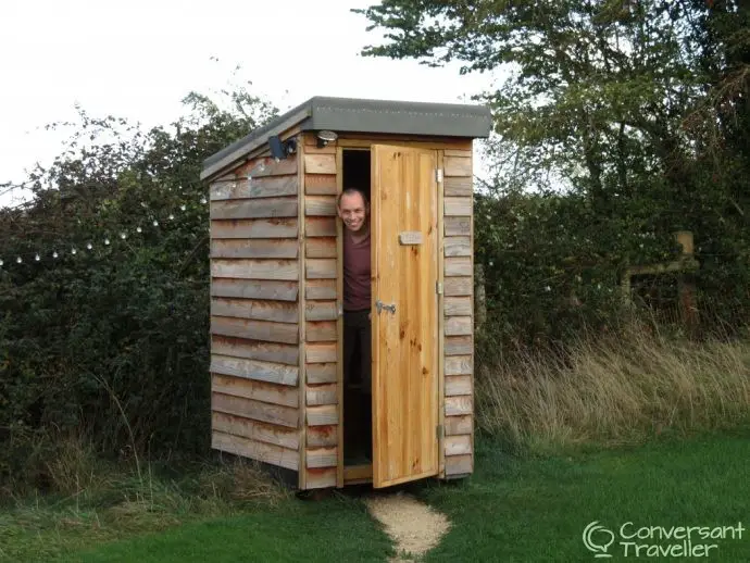 The toilet at Warwick Knight caravan, The Glamping Orchard in Gloucestershire, quirky accommodation