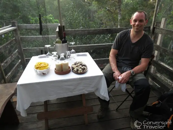 Canopy breakfast at Inkaterra Reserva Amazonica jungle treehouse Tambopata Peru