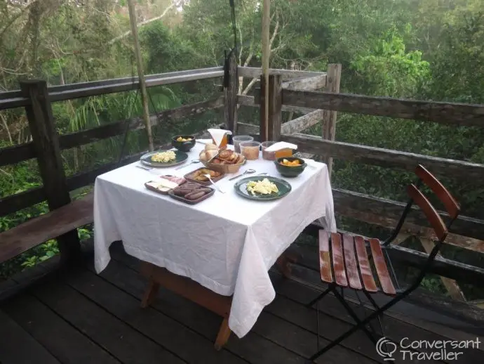 Dinner in the canopy at Inkaterra Reserva Amazonica jungle treehouse Tambopata Peru