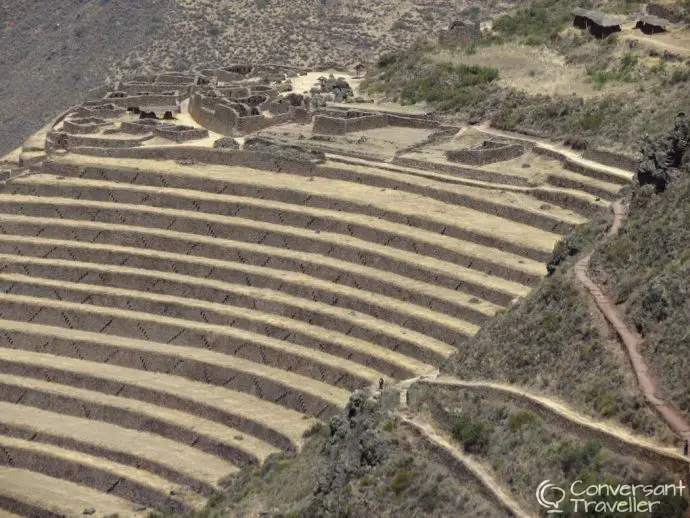 Visiting the Pisac ruins in the Sacred Valley near Cusco Peru