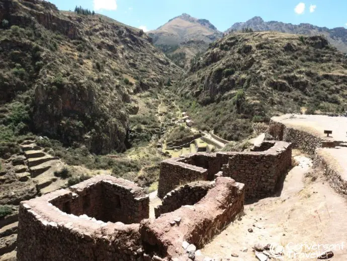 Visiting the Pisac ruins in the Sacred Valley near Cusco Peru 